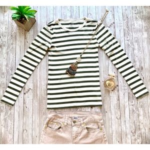 Gap long sleeve green white striped tee shirt